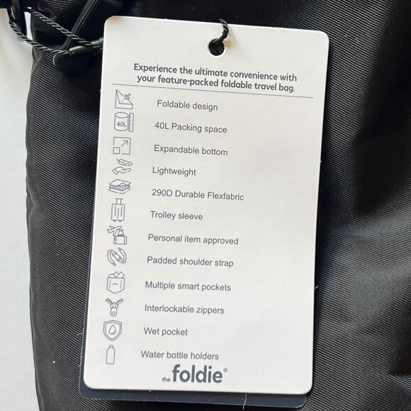 THE FOLDIE Travel Tote Bag Black NEW Original Package & Tag EXPANDABLE 40L Nylon - Picture 14 of 16